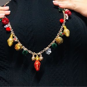 🎄🎄🆕 Season Greetings Gold Tone Multi Color Front Necklace, ,